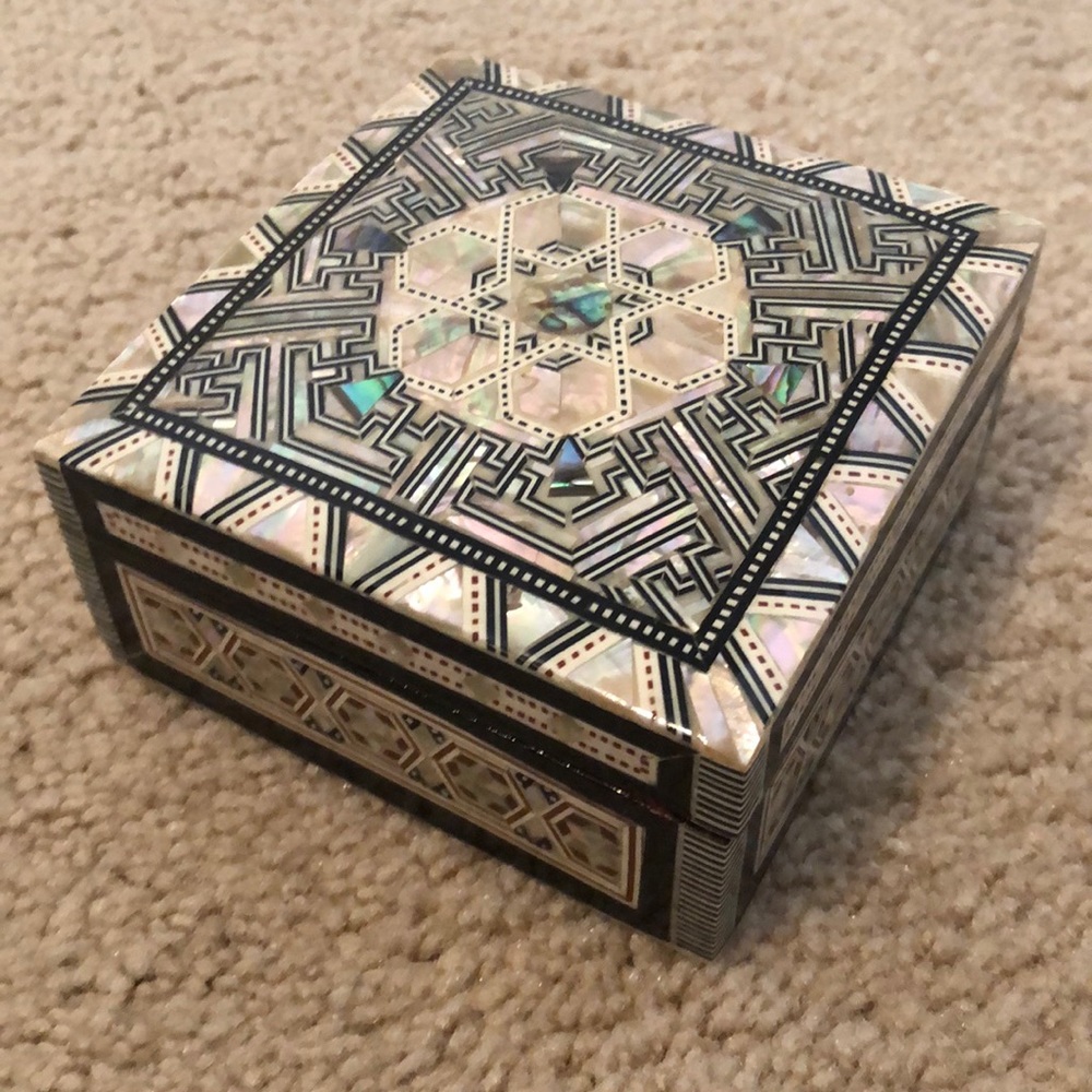 Mother of pearl look wood inset Trinket box ethnic handmade designs